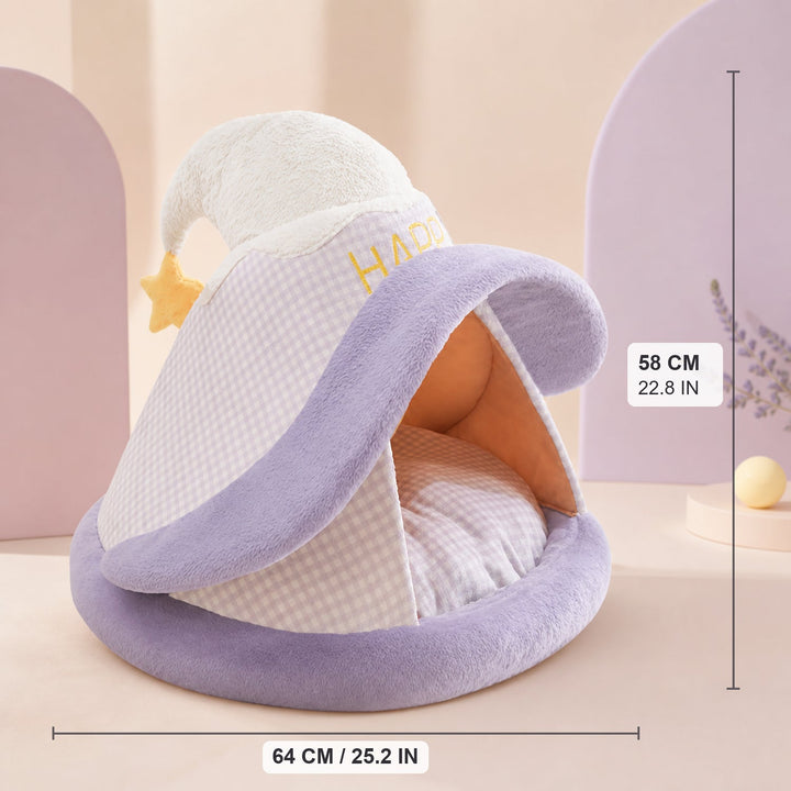 Dog Bed & Cat Bed | Witch Hat House | Soft Plush Hideaway with a Non-Slip Base