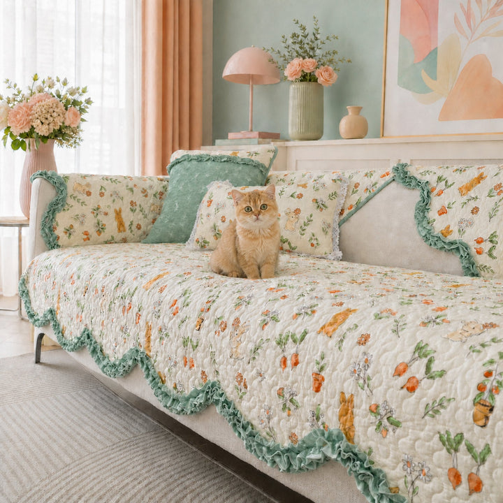 Cottage Garden Sofa Cover | Floral Cotton Non-Slip Washable