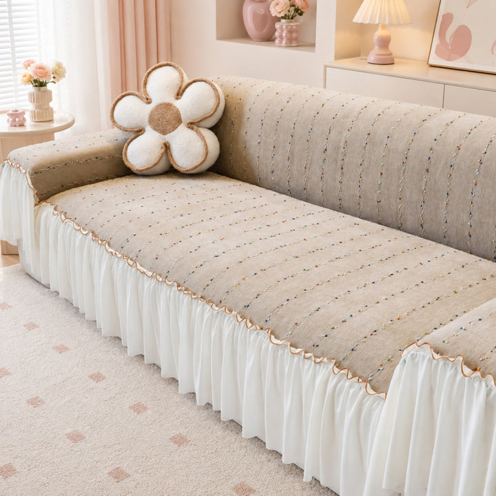 Confetti Stripe Chenille Sofa Throw | Non-Slip Machine-Washable Sofa Protector