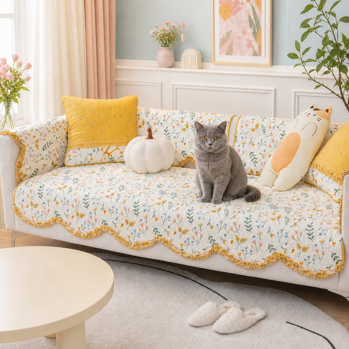 Cottage Garden Sofa Cover | Floral Cotton Non-Slip Washable