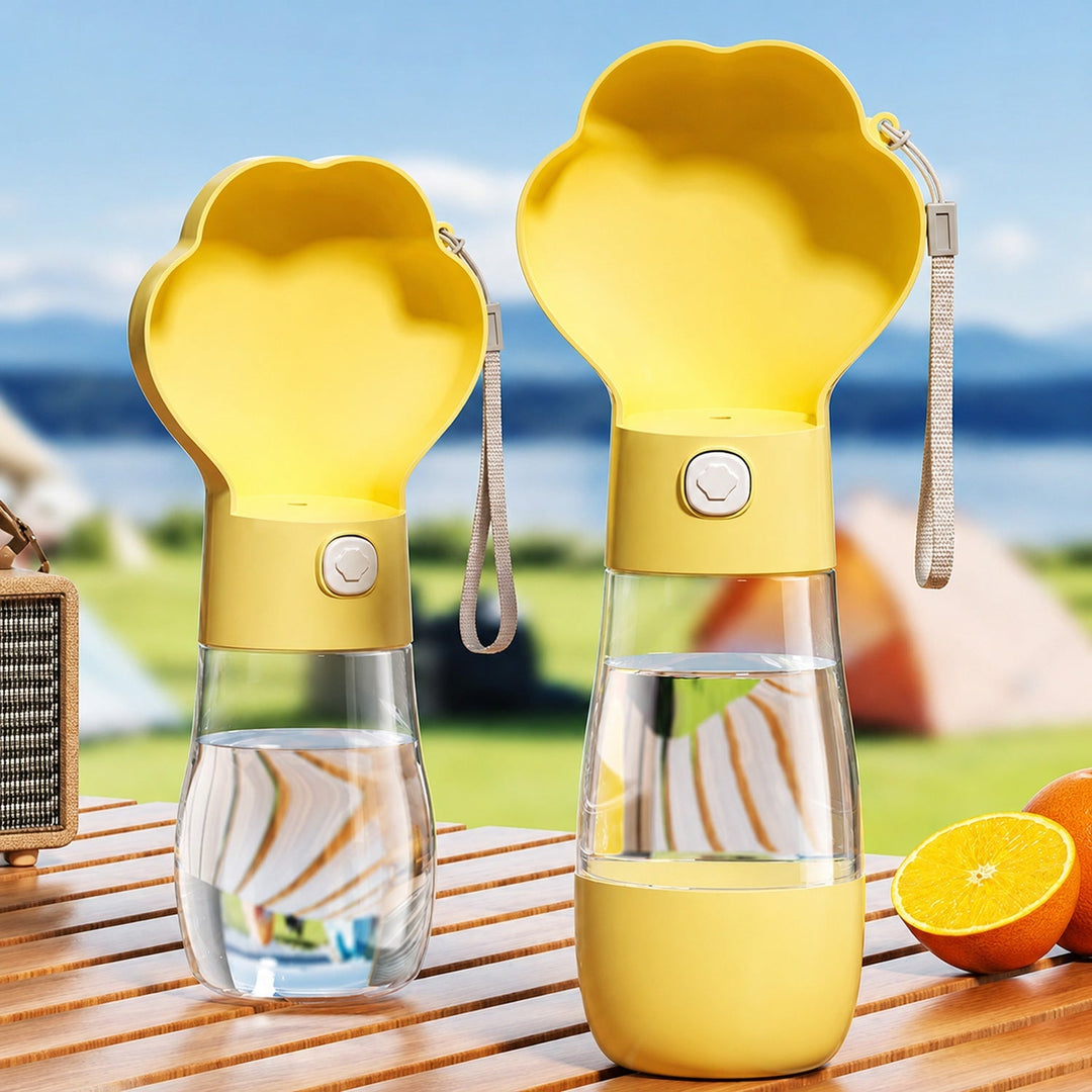 Paw-Shaped Dog Water Bottle | Leak-Resistant Travel Bowl | Water Return Lock