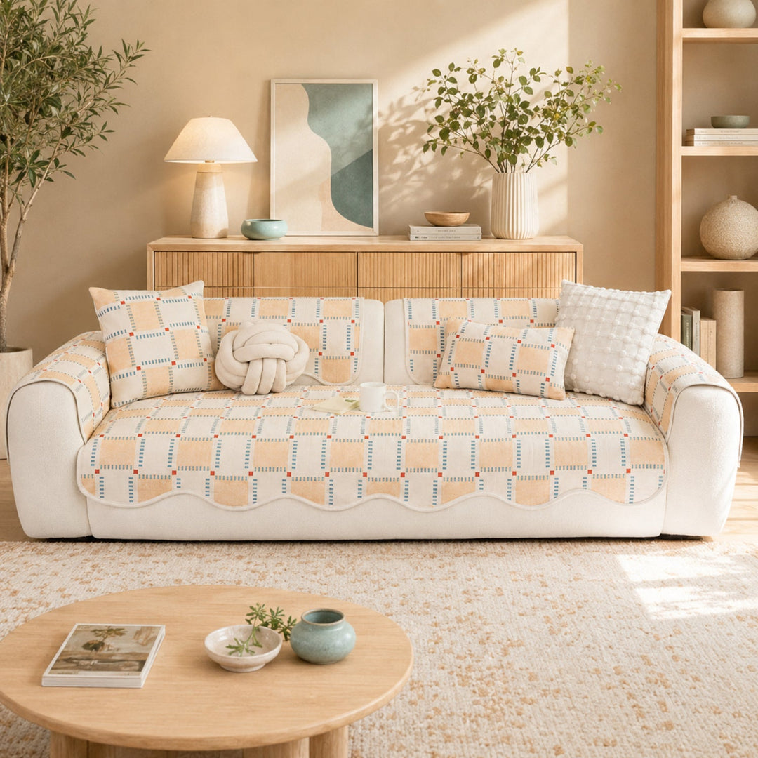 Plaid Chenille Sofa Protector | Scratch-Resistant Non-Slip Washable Cover