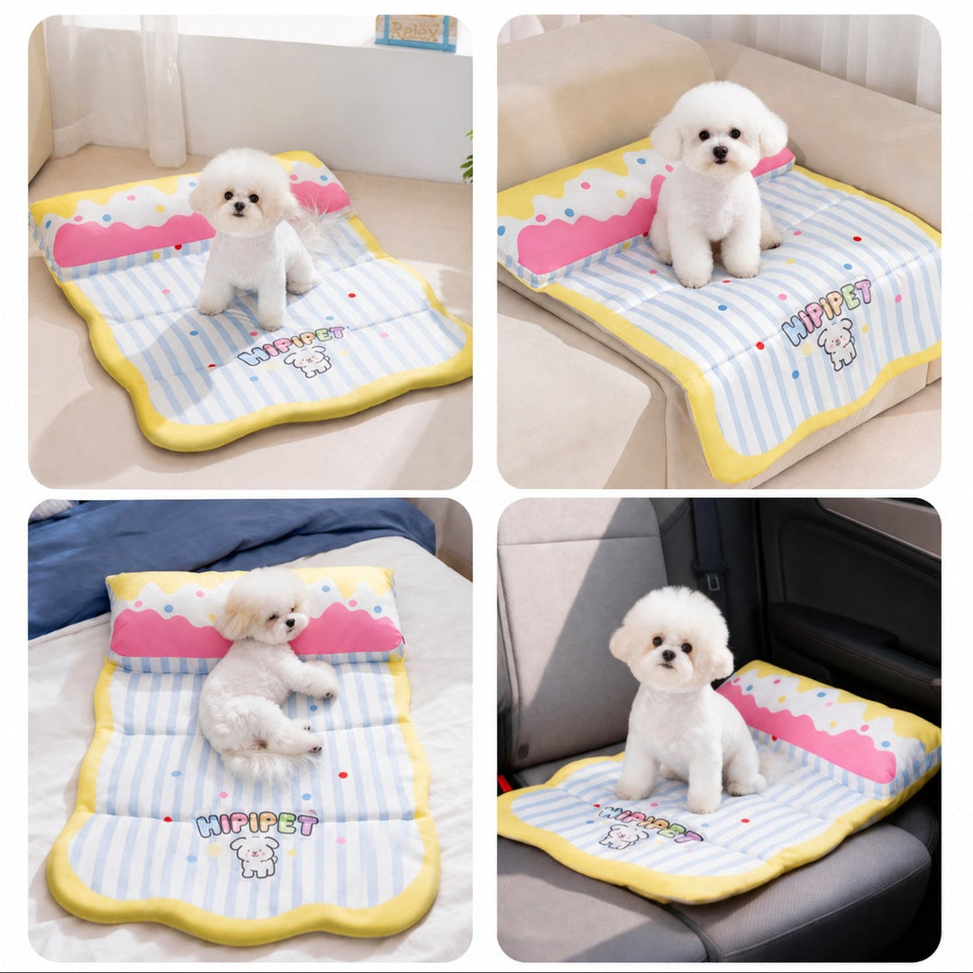 Dog Bed & Cat Bed | Foldable Cooling Pet Mat | Waterproof Twill & Support Pillow
