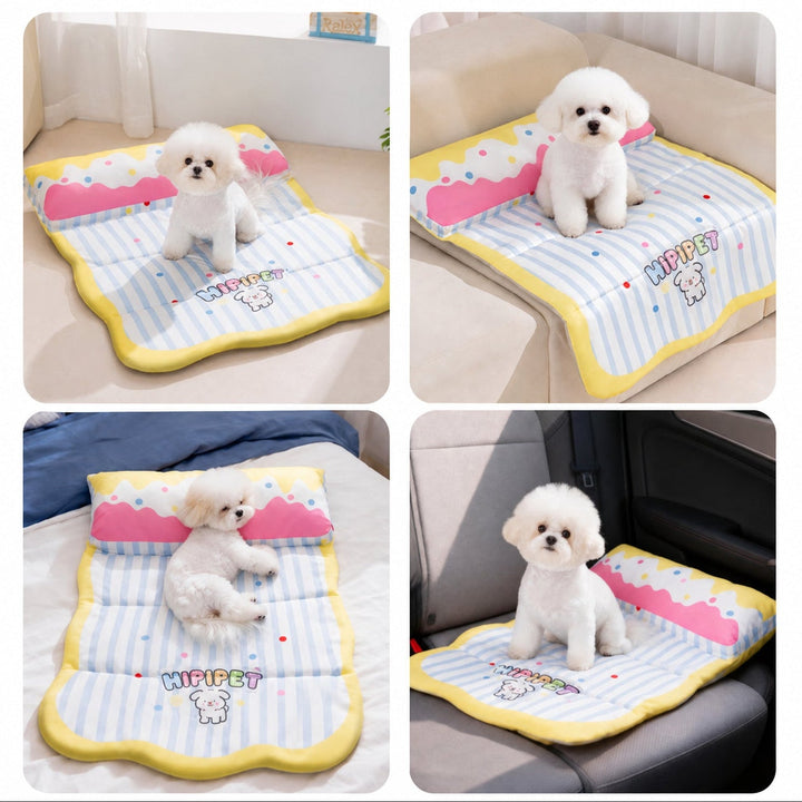 Dog Bed & Cat Bed | Foldable Cooling Pet Mat | Waterproof Twill & Support Pillow