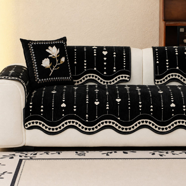 Heart Wave Chenille Sofa Protector | Non-Slip Machine-Washable All-Season Cover