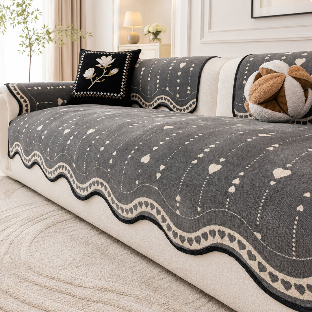 Heart Wave Chenille Sofa Protector | Non-Slip Machine-Washable All-Season Cover