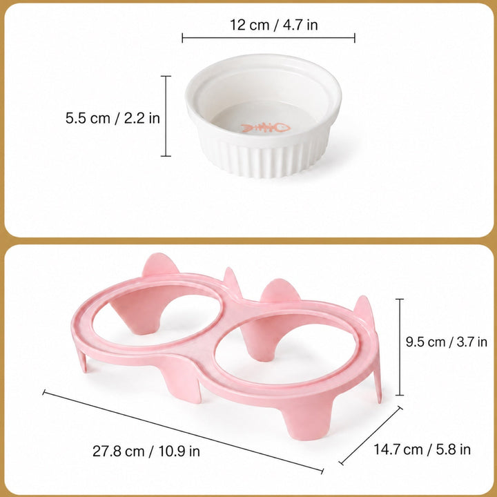 Elevated Ceramic Cat Feeder | 15° Tilted Double Bowls | Easy-Clean Neck-Friendly Stand