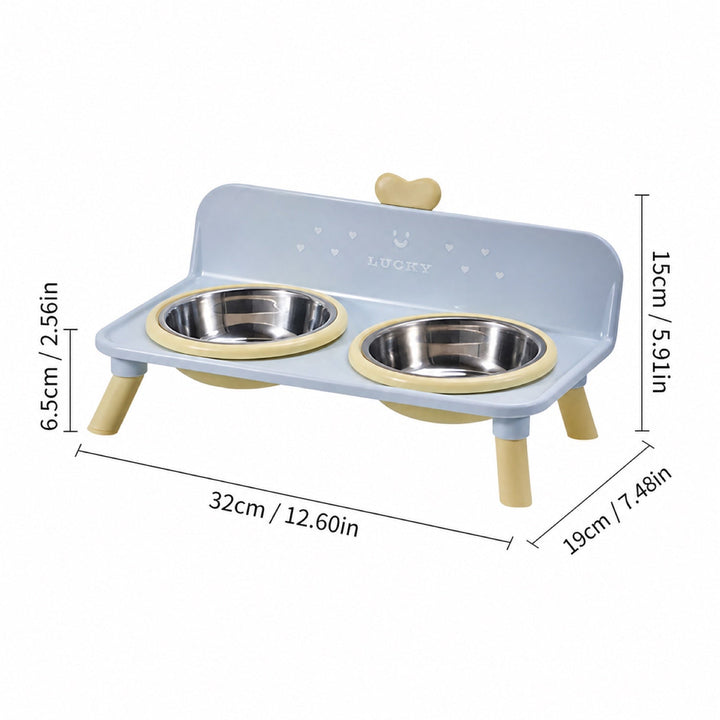 Lucky Heart Elevated Double Pet Bowl Stand | Stainless Steel | Neck-Friendly