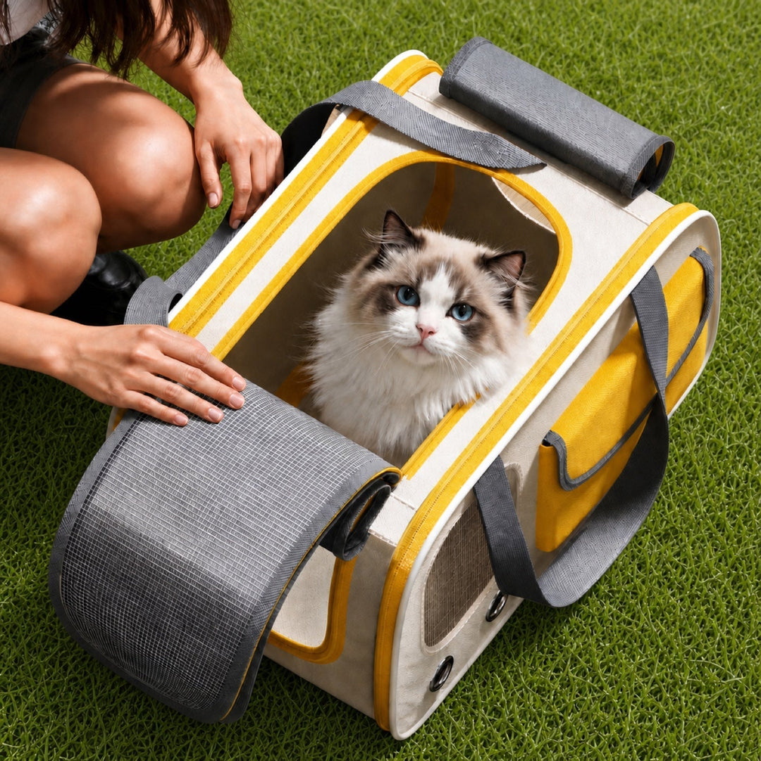 Breathable Cat Carrier | Foldable Travel Bag with Shoulder Strap