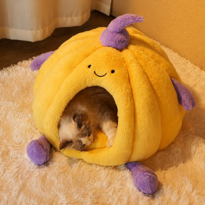 Dog Bed & Cat Bed | Pumpkin Cave | Warm Washable Plush with a Non-Slip Base