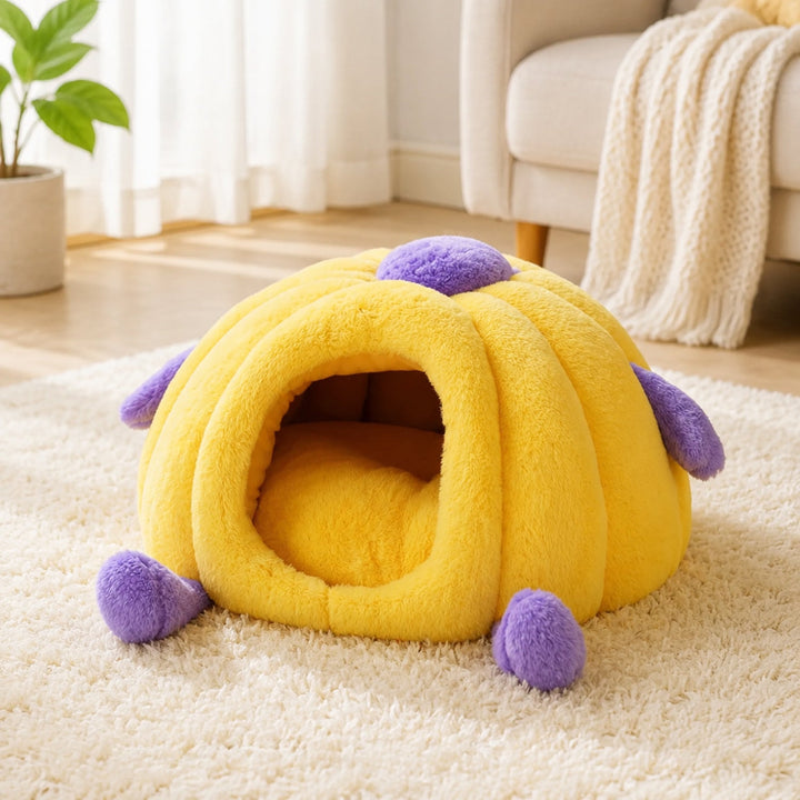 Dog Bed & Cat Bed | Pumpkin Cave | Warm Washable Plush with a Non-Slip Base