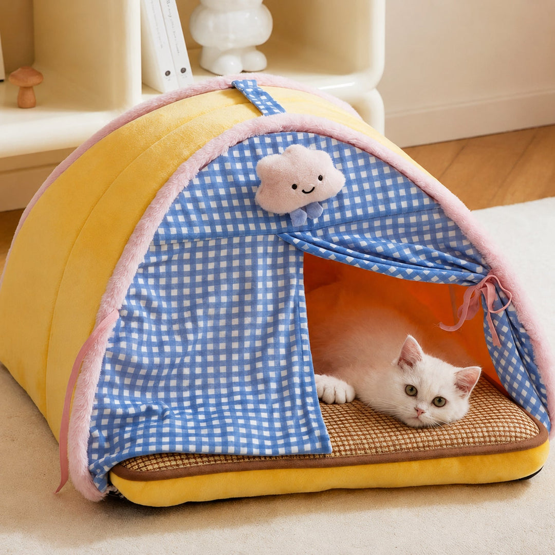 Dog Bed & Cat Bed | Indoor Pet Tent | Soft Plush, Fleece Lining & Non-Slip Base