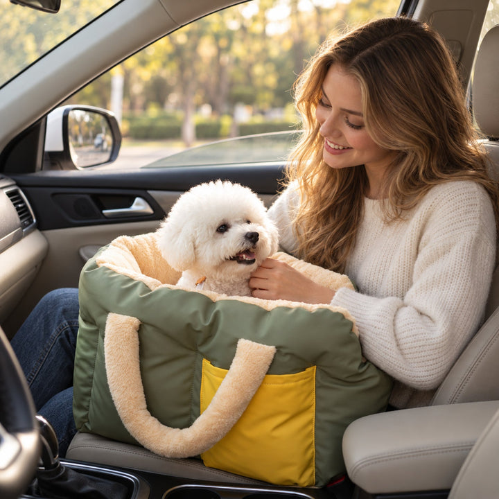 Dog Car Seat & Cat Carrier Bag | Soft Padded Travel Bed with Carry Handles