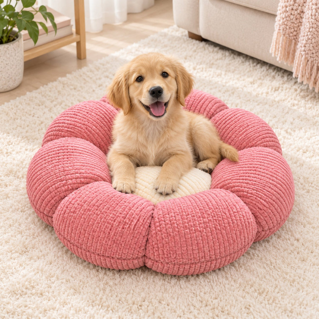 Cat Bed & Small Dog Bed | Flower Puff Pet Mat & Seat Cushion | Ribbed Plush
