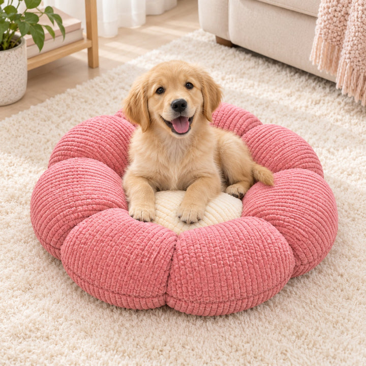 Cat Bed & Small Dog Bed | Flower Puff Pet Mat & Seat Cushion | Ribbed Plush