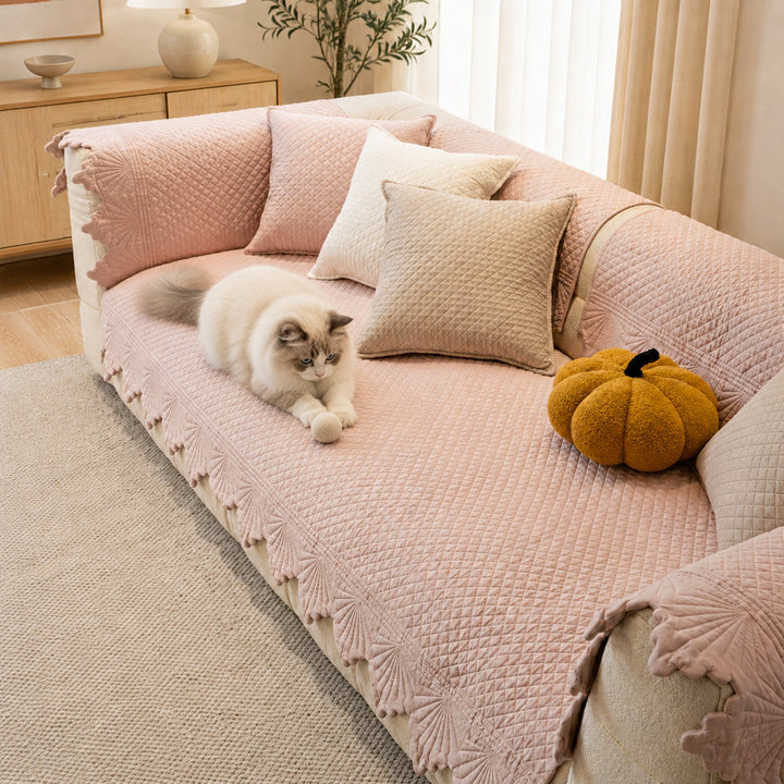 Leaf Edge Cotton Sofa Cover | Non-Slip Machine-Washable