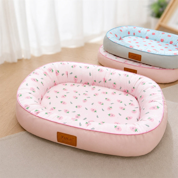 Dog Bed & Cat Bed | Strawberry Design | Cushioned Sides & Waterproof Non-Slip Base