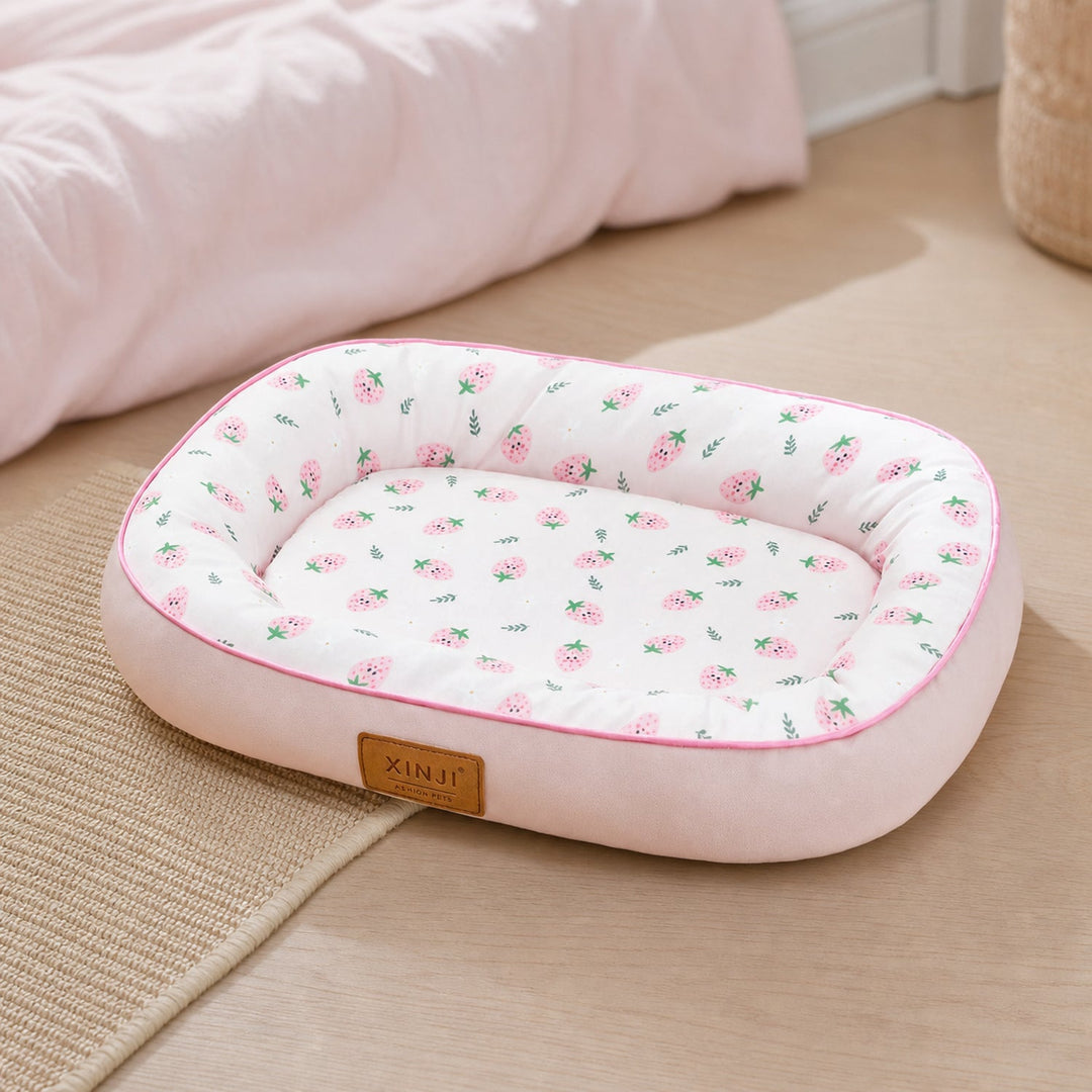 Dog Bed & Cat Bed | Strawberry Design | Cushioned Sides & Waterproof Non-Slip Base
