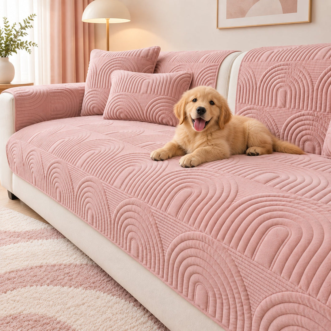 Ripple Arch Sofa Cover | Quilted Velour | Non-Slip Sofa Protector