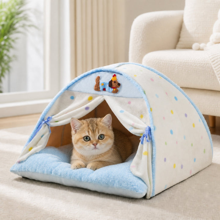 Dog Bed & Cat Bed | Indoor Pet Tent | Soft Plush, Fleece Lining & Non-Slip Base