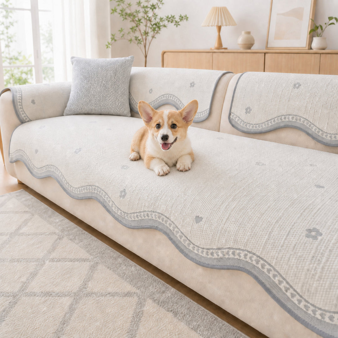 Floral & Bow Cooling Sofa Cover | Breathable Anti-Slip Pet Couch Mat
