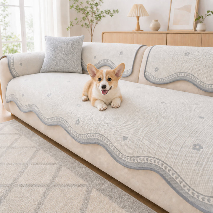 Floral & Bow Cooling Sofa Cover | Breathable Anti-Slip Pet Couch Mat