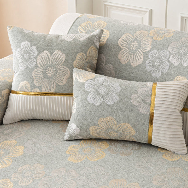 Golden Camellia Jacquard Sofa Cover | Chenille Anti-Slip Washable | Pet Protector