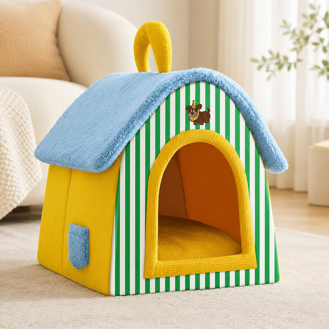 Dog Bed & Cat Bed | Foldable Pet House | Enclosed Hideaway with a Removable Cushion