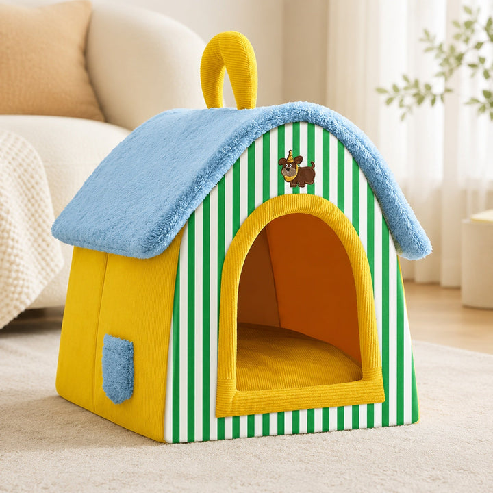 Dog Bed & Cat Bed | Foldable Pet House | Enclosed Hideaway with a Removable Cushion