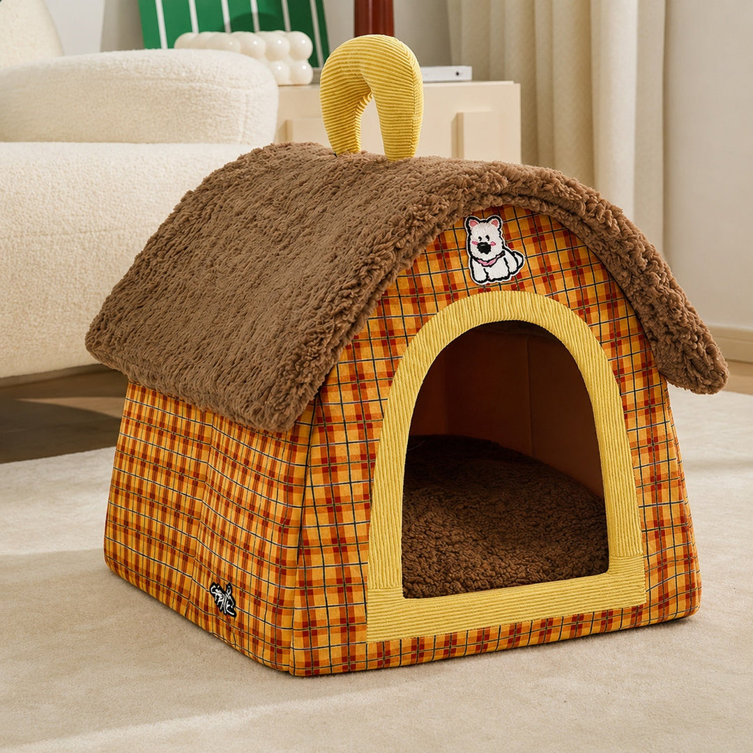 Dog Bed & Cat Bed | Foldable Pet House | Enclosed Hideaway with a Removable Cushion