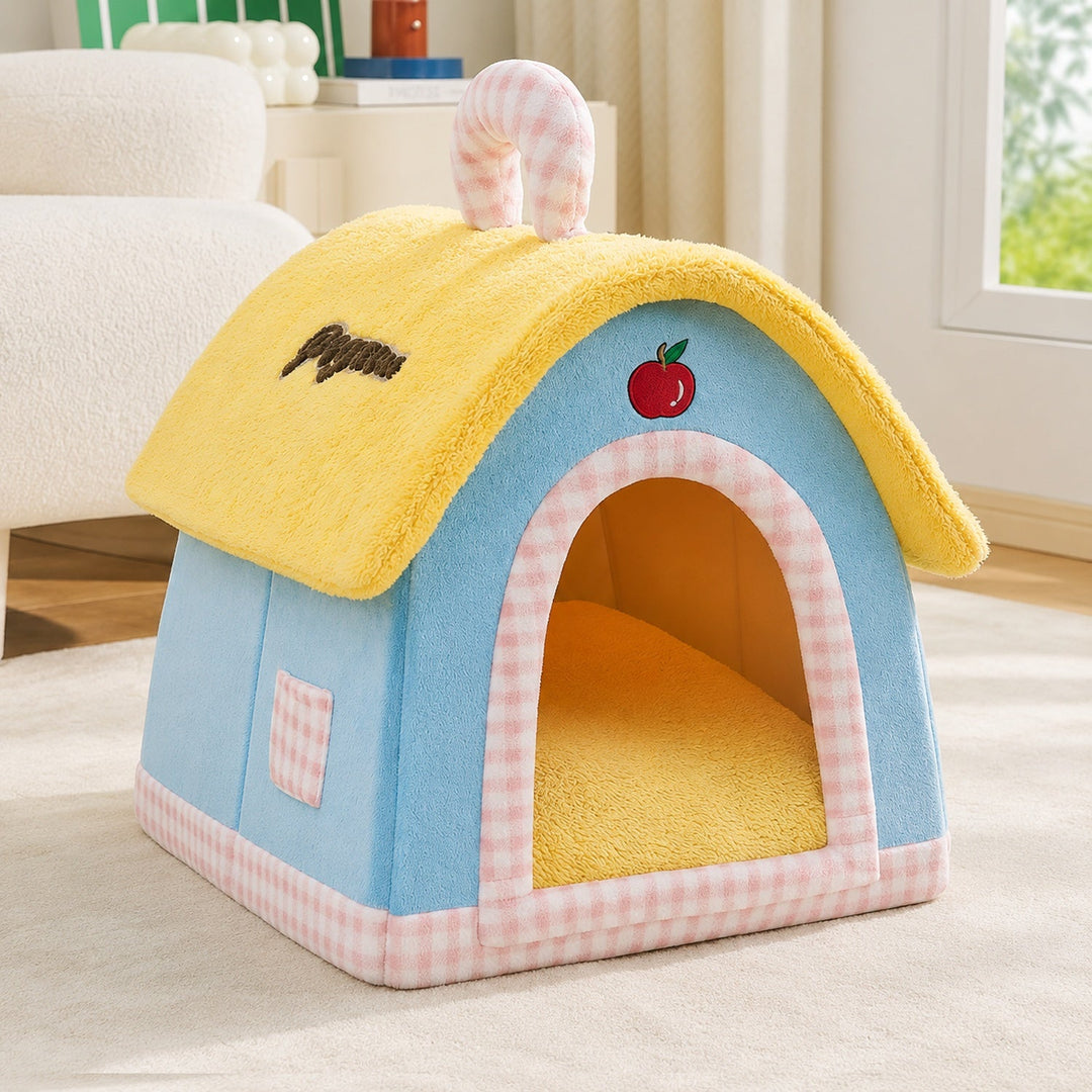 Dog Bed & Cat Bed | Foldable Pet House | Enclosed Hideaway with a Removable Cushion