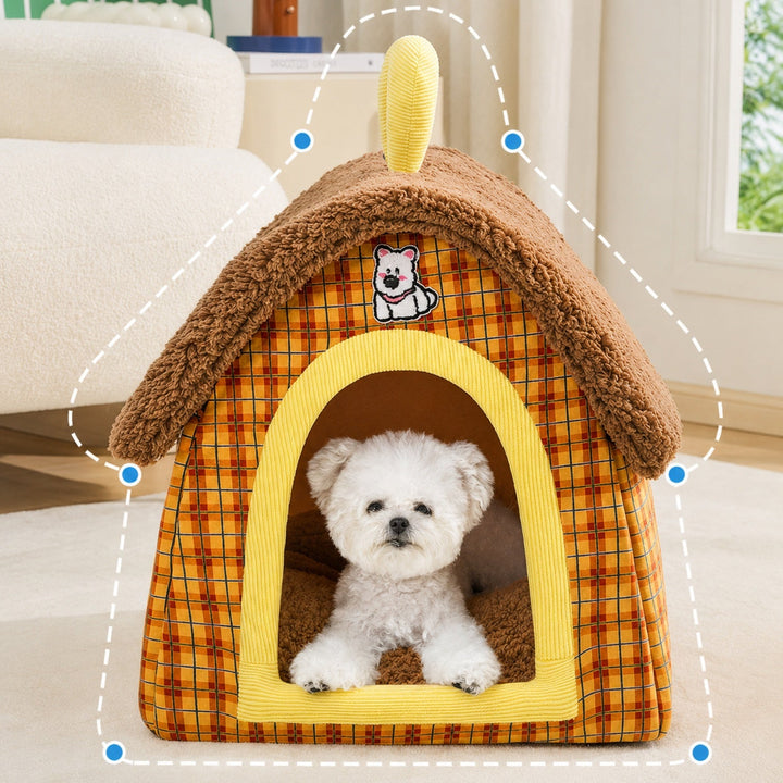 Dog Bed & Cat Bed | Foldable Pet House | Enclosed Hideaway with a Removable Cushion