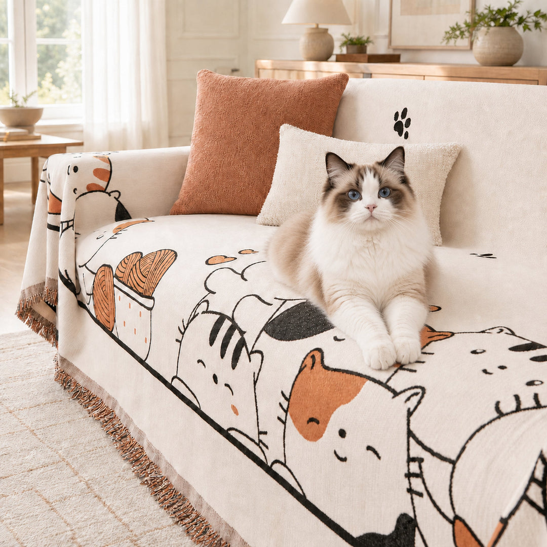 Cosy Cat Sofa Throw | Thick Chenille Anti-Scratch | Machine-Washable