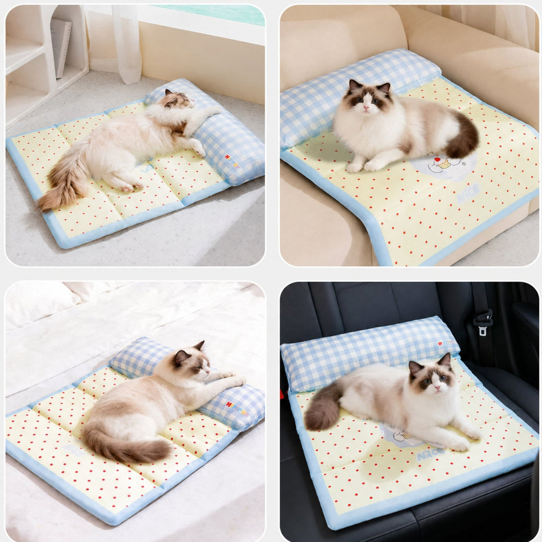 Dog Bed & Cat Bed | Foldable Cooling Pet Mat | Waterproof Twill & Support Pillow