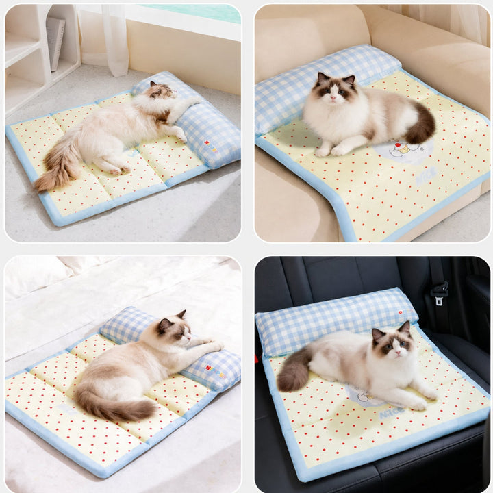 Dog Bed & Cat Bed | Foldable Cooling Pet Mat | Waterproof Twill & Support Pillow