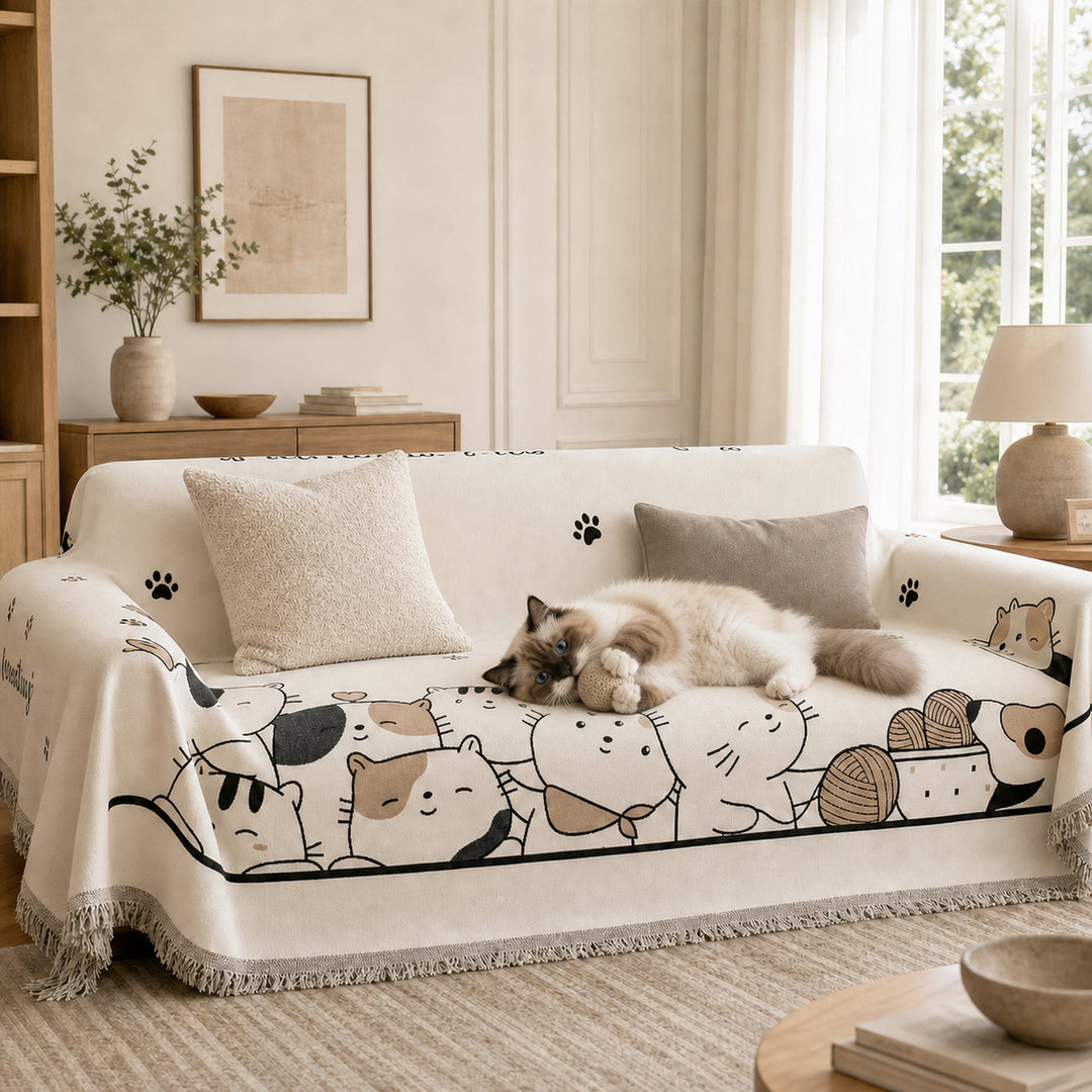 Cosy Cat Sofa Throw | Thick Chenille Anti-Scratch | Machine-Washable