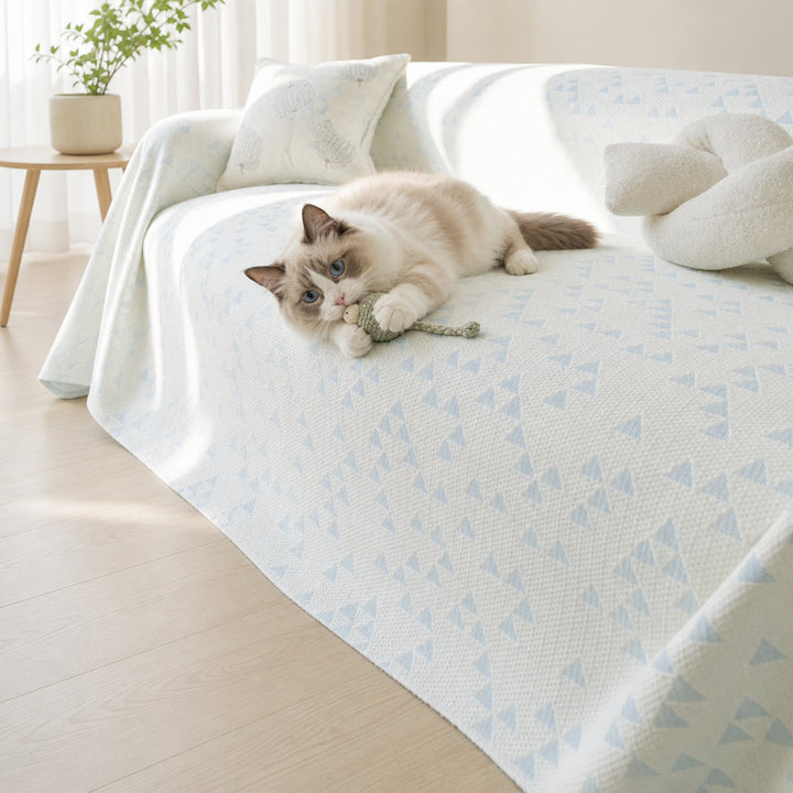 Cooling Ice Silk Sofa Cover | Breathable Pet-Friendly Throw Blanket | Triangle Pattern