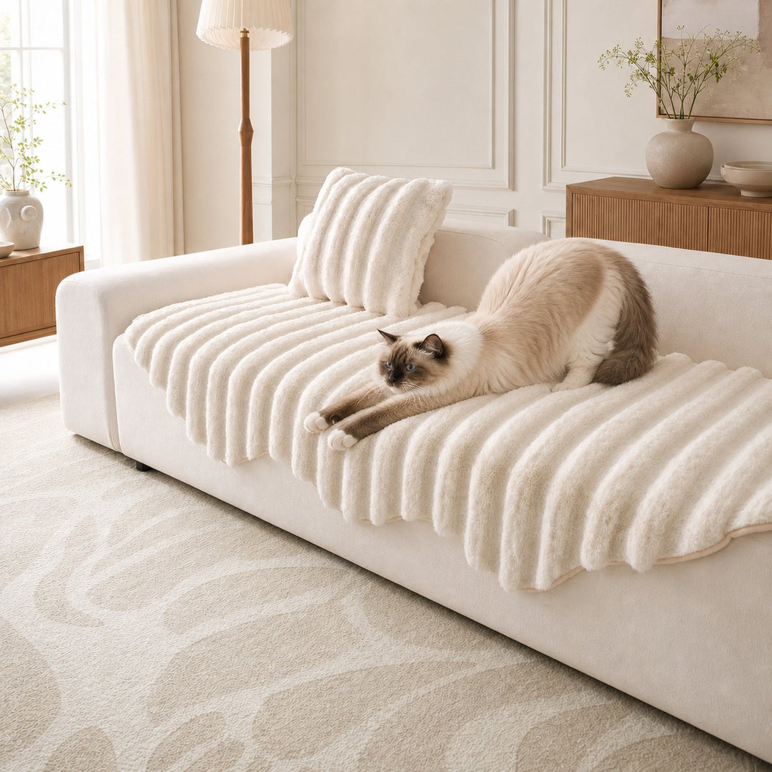Fluffy Plush Sofa Protector | Thick Soft Non-Slip Washable Cover