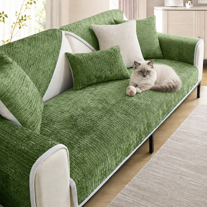 Striped Chenille Sofa Cover | Anti-Scratch & Non-Slip | Pet Proof | Machine Washable