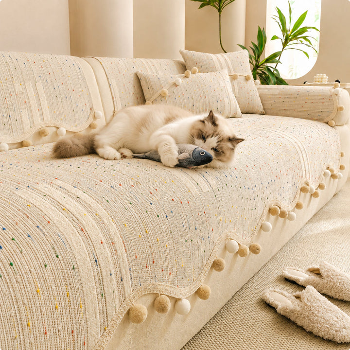 Confetti Pom-Pom Sofa Cover | Chenille | Washable Anti-Slip Sofa Protector