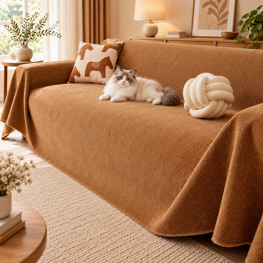Herringbone Chenille Sofa Throw | Machine-Washable All-Season Sofa Protector