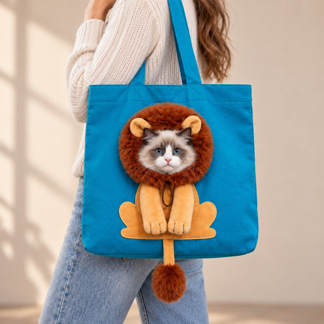 Lion Pet Carrier Tote | Cotton Canvas Shoulder Bag for Small Dogs & Cats