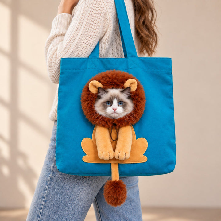 Lion Pet Carrier Tote | Cotton Canvas Shoulder Bag for Small Dogs & Cats