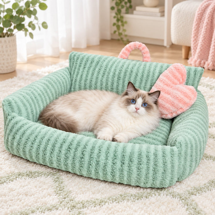 Dog Bed & Cat Bed | With Heart-Shaped Pillow | Soft Fleece, Padded Sides & Non-Slip Base