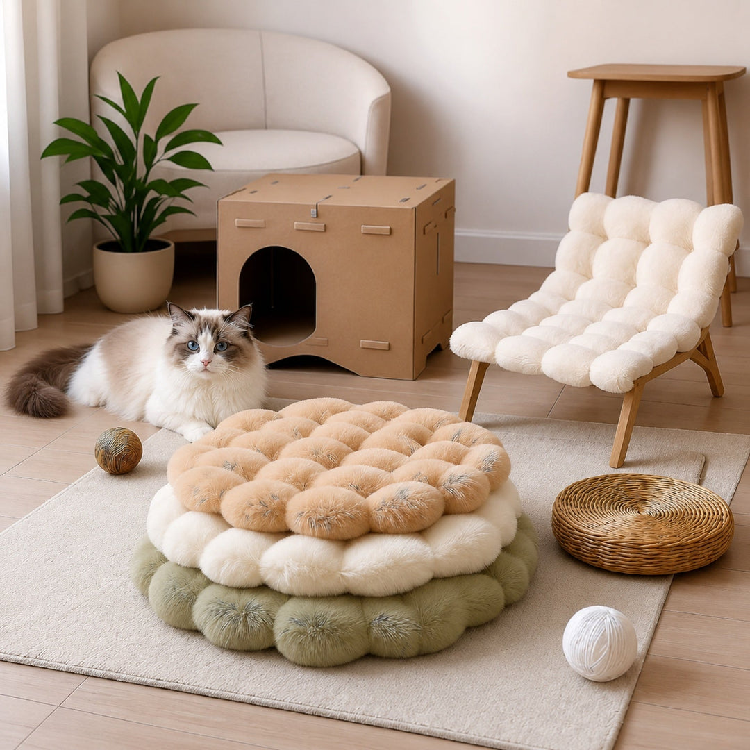 Washable Dog Bed & Cat Bed | Flower Pet Mat | Thick Plush & Non-Slip Base