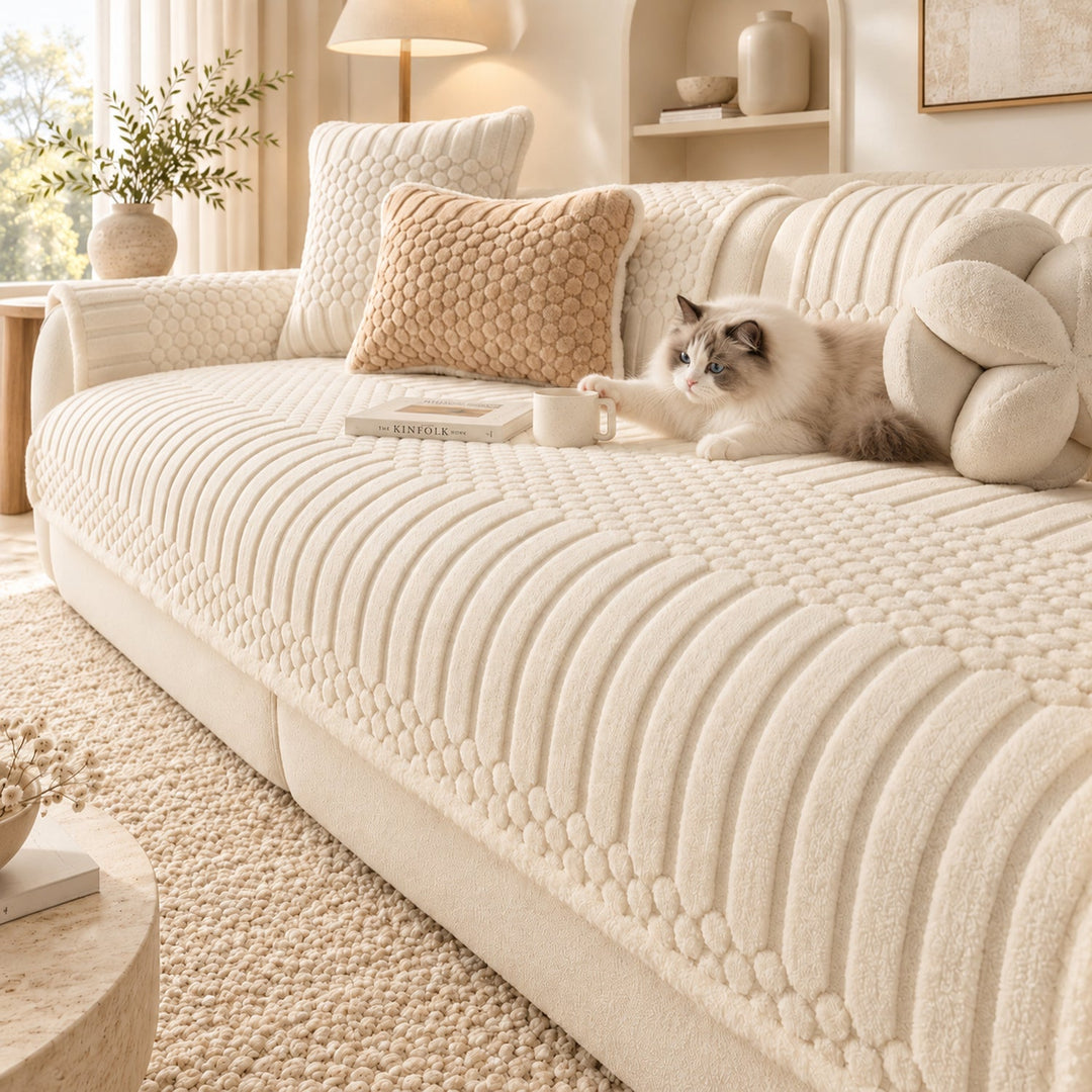 Stripe & Bubble Sofa Cover | Heavyweight Plush | Non-Slip, Machine Washable