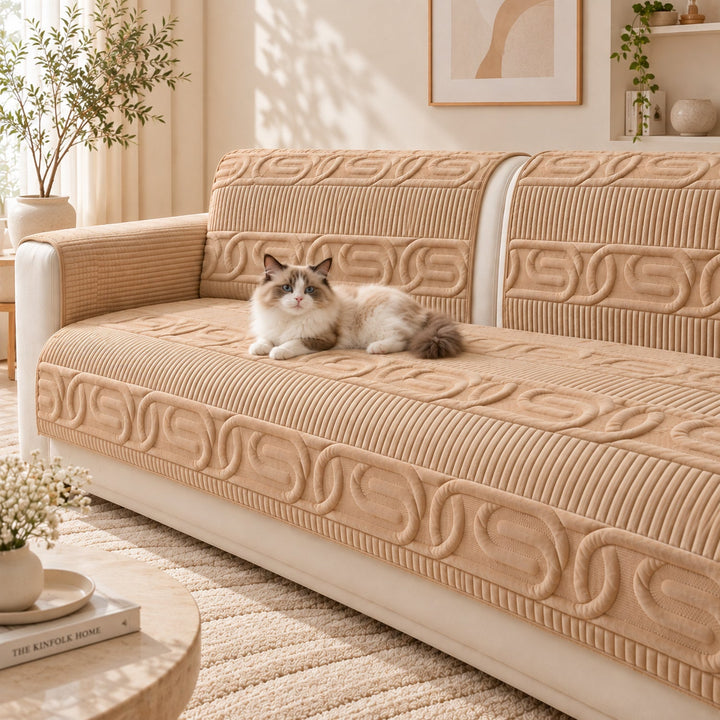 Sofa Cover | Love Lock Quilted Velour | Non-Slip Sofa Protector