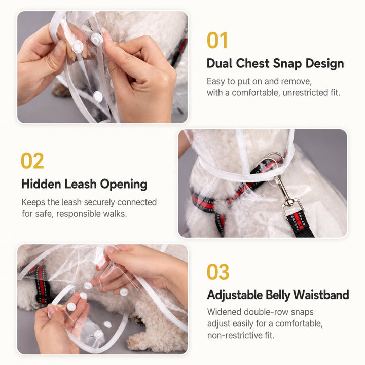 Transparent Dog Raincoat | Waterproof EVA | Clear Hood & Adjustable Press-Stud Fit