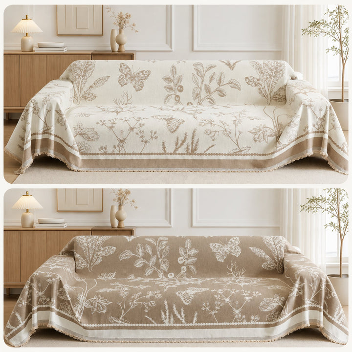 Botanical Sketch Reversible Chenille Sofa Throw | Machine-Washable Sofa Protector