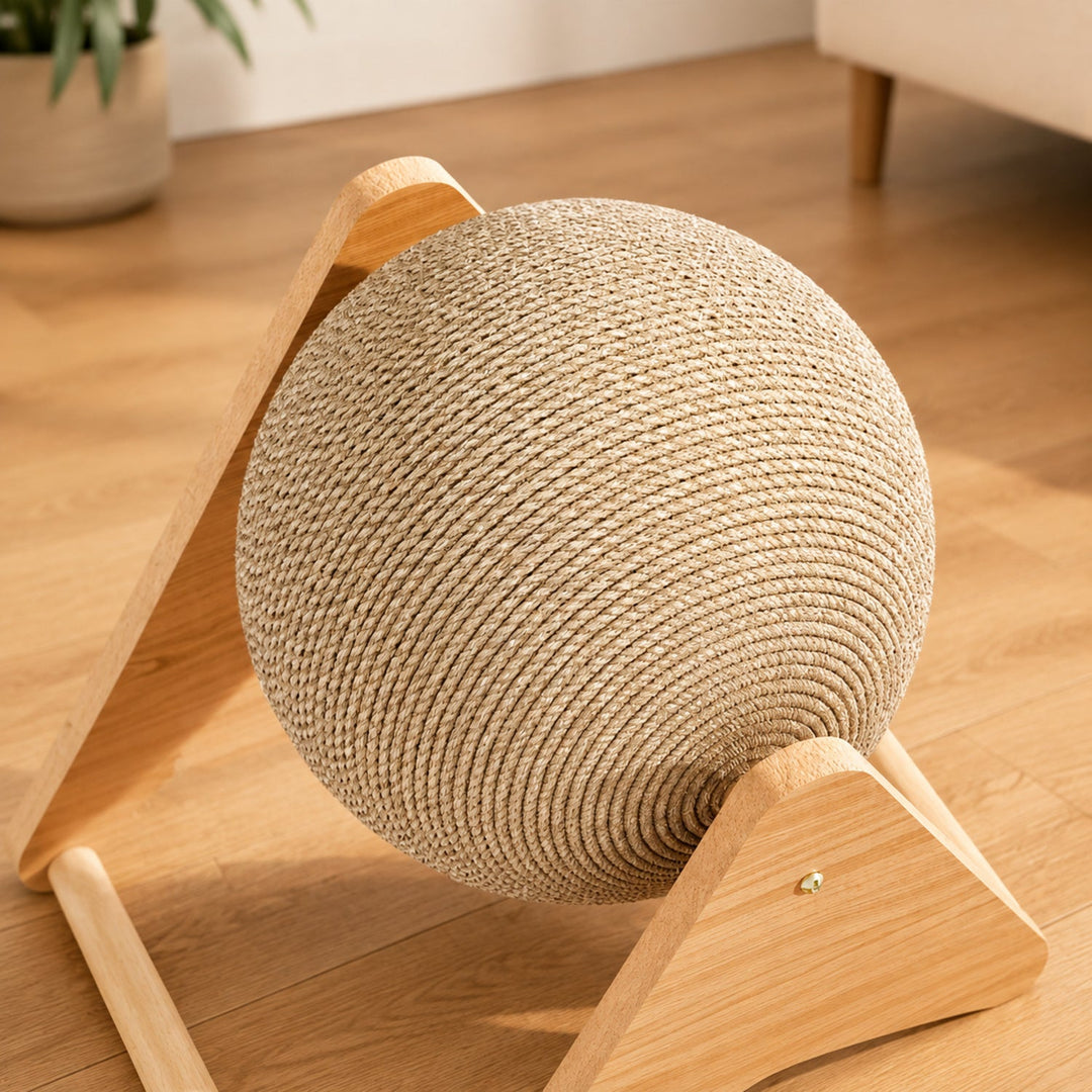 Rolling Ball Cat Scratcher | Interactive Exercise Toy | Stable Wooden Frame